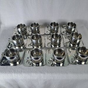 Set of 12 Tramontina Vintage Espresso Cups & Saucers Stainless Steel Brazil